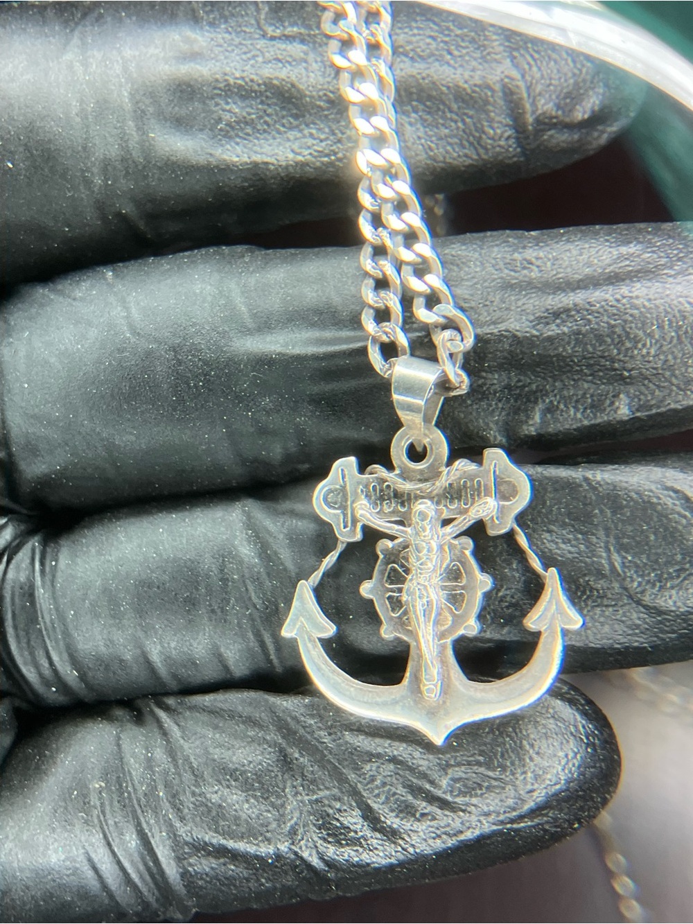 Sterling Silver Anchor Pendant Necklace - Men's Nautical Charm